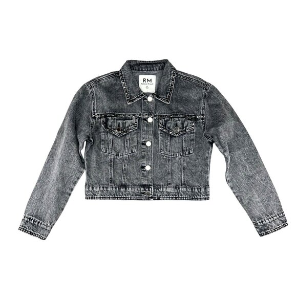 Rebecca Minkoff Womens Cropped Black Denim Jacket W/ Button Front Size Medium - Picture 2 of 14